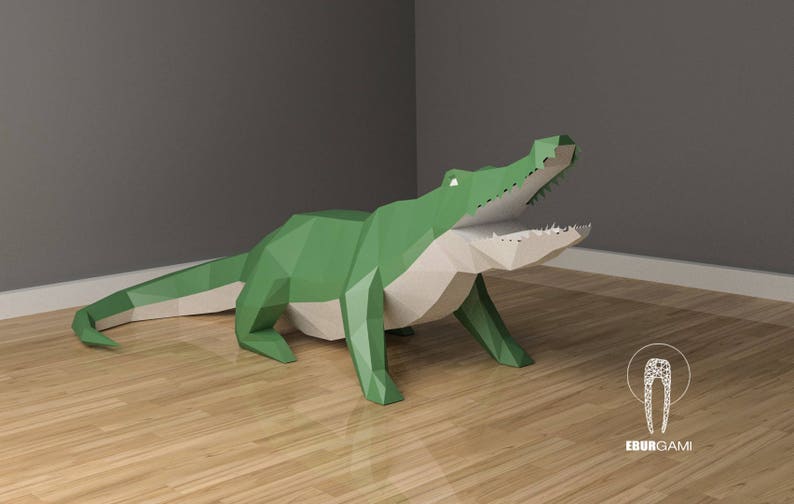 Low Poly XXL Crocodile Model, Create Your Own, 3D Papercraft Crocco, Origami Crocodile, Lowpoly mask, DIY Crocodile, Wall hanging, Eburgami image 1