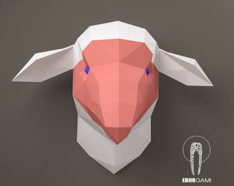 Sheep Pepercraft Head, Paper Craft Trophy, Pdf Kit, 3D DIY Mask Sheep Origami, DIY Paper Sculpture, Puzzle DIY, Digital Download, Trophy Art