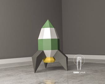 Rocket Papercraft 3D, Paper Craft Rocket, Rocket Ship, Low Poly Rocket, Spaceship, Desk Decor, DIY Mask, Printable, PDF Template Download