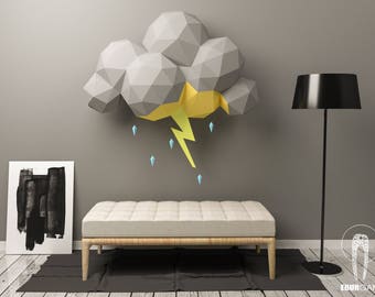 Cloud Storm Papercraft - Scenography - 3D Papercraft - Build Your Own - Low Poly Lightning -  PDF Download DIY gift, Wall Decor - Eburgami