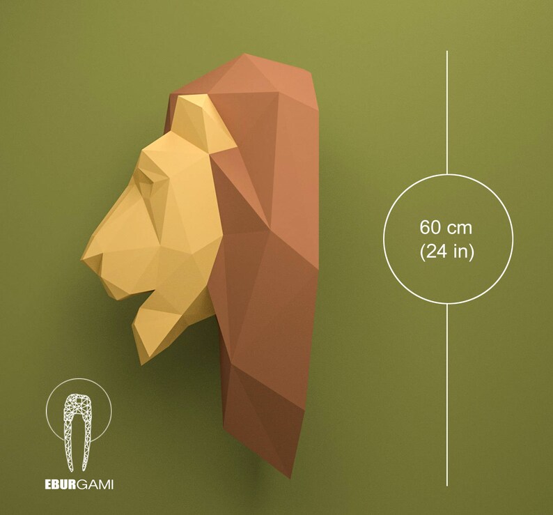 Trophy Art Digital Download DIY Paper Sculpture Lion Pepercraft Head Pdf Kit 3D Puzzle DIY 3D DIY King Lion Head Papercraft Trophy