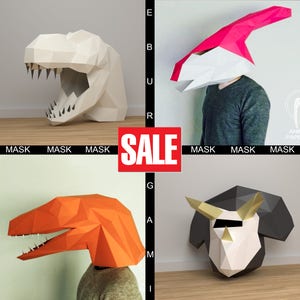 DIY Dinosaur Mask Papercraft models Papercrafting, T-rex Mask, T-rex Papercraft, Bundle Dinosaur Papercraft, Low Poly Mask, Party, Eburgami