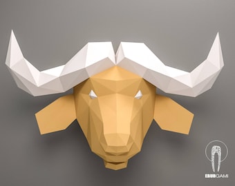 Buffalo Pepercraft Head, Papercraft Trophy, Pdf Kit, 3D DIY Buffalo Head, DIY Paper Sculpture, 3D Puzzle DIY, Digital Download, Deer Trophy