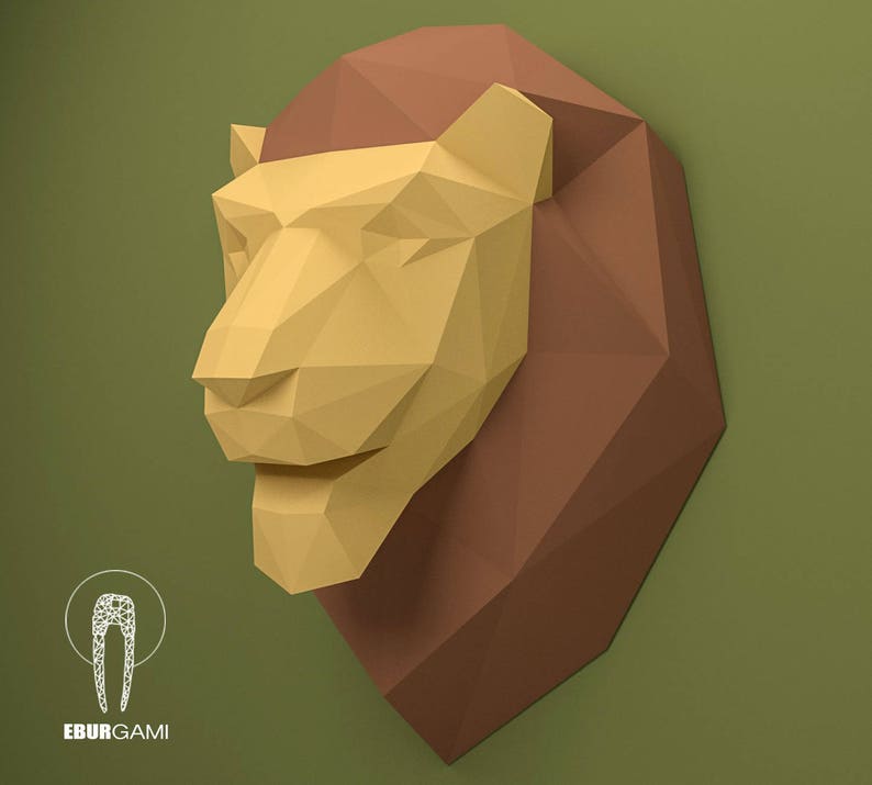 Trophy Art Digital Download DIY Paper Sculpture Lion Pepercraft Head Pdf Kit 3D Puzzle DIY 3D DIY King Lion Head Papercraft Trophy