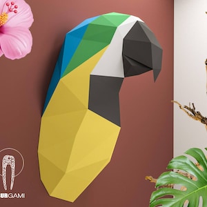 Parrot Trophy Head, Parrot Papercraft, Ara Parrot 3D, Instant Download, DIY Low Poly Tropical, Parrot PDF Template, Eburgami, 3D Papercraft image 1