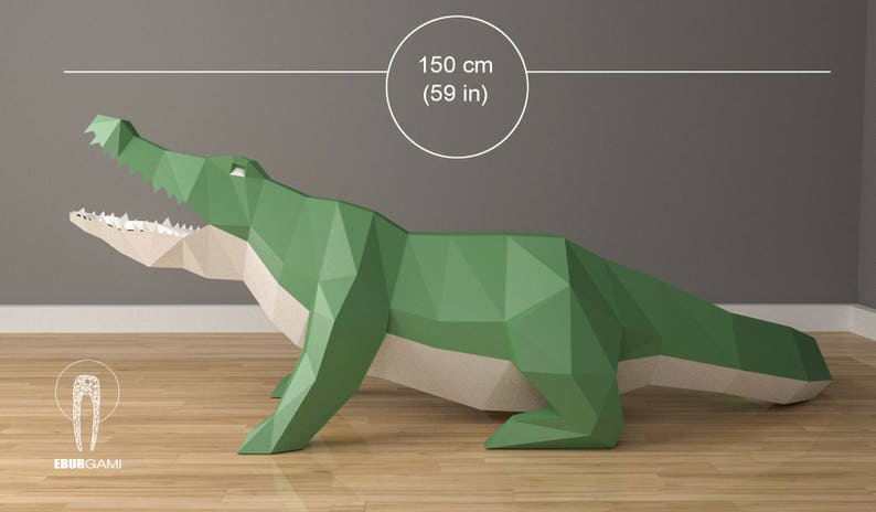 Low Poly XXL Crocodile Model, Create Your Own, 3D Papercraft Crocco, Origami Crocodile, Lowpoly mask, DIY Crocodile, Wall hanging, Eburgami image 2