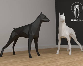 3D XXL Papercraft Dobermann, Hund Papercraft, Vorlage, Papercraft Tiere, Low Poly DIY, DIY Papier 3D Kunst, Papercrafting, Papier Eburgami