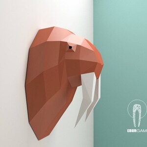 Paper Craft Walrus Head, Papercraft Trophy, Walrus Mask DIY, 3D Origami Head, DIY Paper Sculpture,Low Poly DIY, Lowpoly Mask, Eburgami