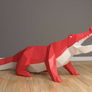 Low Poly XXL Crocodile Model, Create Your Own, 3D Papercraft Crocco, Origami Crocodile, Lowpoly mask, DIY Crocodile, Wall hanging, Eburgami image 3