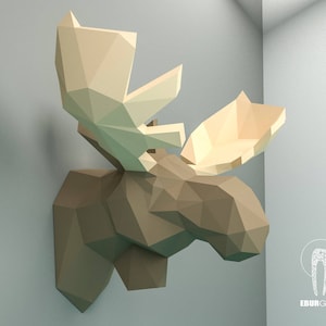 Testa di alce Pepercraft, Trofeo Papercraft, Kit Pdf, Testa di alce 3D fai da te, Scultura di carta fai da te, Puzzle 3D fai da te, Download digitale, Arte trofeo cervo