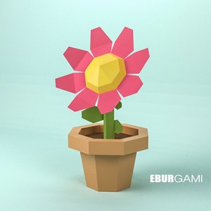 Papercraft Flower, 3D Flower, Build Your Own, DIY Flower, Low Poly Paper Flower, PDF Download DIY gift, Wall Decor for home and office