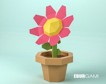 Papercraft Flower, 3D Flower, Build Your Own, DIY Flower, Low Poly Paper Flower, PDF Download DIY gift, Wall Decor for home and office
