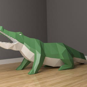 Low Poly XXL Crocodile Model, Create Your Own, 3D Papercraft Crocco, Origami Crocodile, Lowpoly mask, DIY Crocodile, Wall hanging, Eburgami image 4