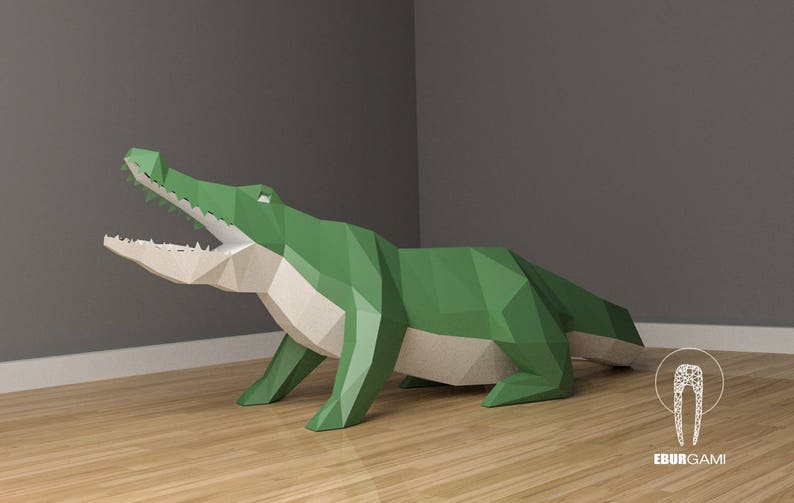 Low Poly XXL Crocodile Model, Create Your Own, 3D Papercraft Crocco, Origami Crocodile, Lowpoly mask, DIY Crocodile, Wall hanging, Eburgami image 4