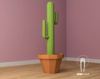 Cactus Papercraft XXL Saguaro 3D, pdf Download,  Papercraft pattern, Interior Design, model papercraft, DIY lowpoly, DIY paper sculpture