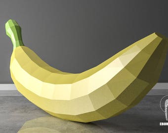 Banana Papercraft, XXL Fruit 3D, Fruit Paper Craft, Low poly Banana 3D, Lowpoly Mask, model papercraft, DIY lowpoly, DIY paper sculpture