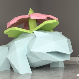 Arte de papel DIY Venusaur - Pokemon - modelo de papel Arte, Low Poly DIY, DIY Paper 3D Art, Diy Paper Statue, Papercrafting, Eburgami
