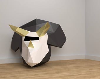 Triceratops Maske Papercraft Dinosaurier, machen Sie Ihre eigene Polygonmaske, Low Poly Dinosaurier Maske, Sofortiger Download, Dekoration, Kostüm Party Geschenk