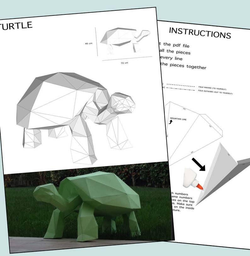 Turtle 3D, 3D Papercraft, 3D Template, Sculpture Decor, Paper Turtle, Gift Party, DIY Papercraft 3D, Eburgami image 3