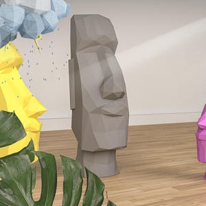 Moai Head 3D, PDF Download, Moai Head Papercraft pattern, Eater Island, model papercraft, DIY lowpoly, DIY paper sculpture, Moai Papercraft