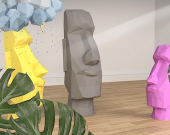 Moai Head 3D, PDF Download, Moai Head Papercraft pattern, Eater Island, model papercraft, DIY lowpoly, DIY paper sculpture, Moai Papercraft