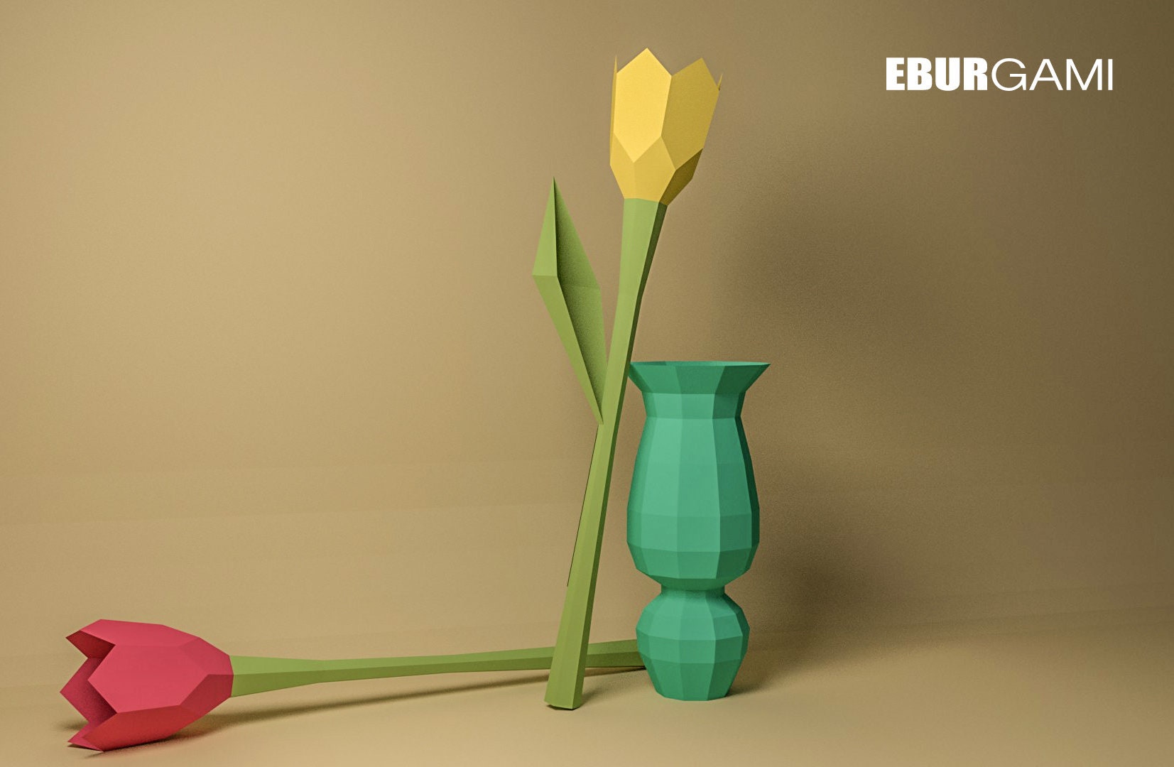 Papercraft Flower, 3D Tulip, Build Your Own, DIY Flower, Low Poly Paper ...