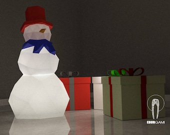 Low Poly XXL DIY Snowman Papercraft Lamp, Create Your Own 3D Paper Craft Christmas Gift DIY Mask Low Poly, Lamp Origami Snowman, Eburgami