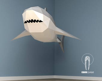 XXL Great White Shark Papercraft, 3D Papercraft - Build Your Own Low Poly Paper Sculpture  PDF Download DIY gift, Wall Decor home - Eburgami