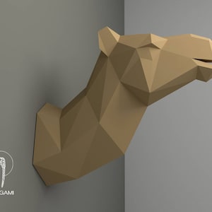 Testa trofeo cammello, Papercraft cammello, Testa animale 3D, Download istantaneo, Fai da te Low Poly tropicale, Modello PDF cammello, Eburgami, Papercraft 3D