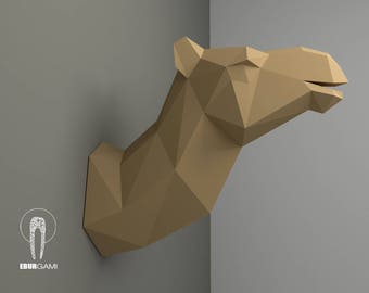 Camel Trophy Head, Camel Papercraft, Animal 3D Head, Instant Download, DIY Low Poly Tropical, Camel PDF Template, Eburgami, 3D Papercraft