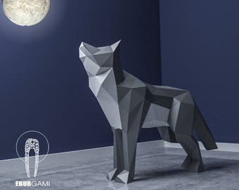 Papercraft Wolf XXL, 3D Papercraft - Bauen Sie Ihre eigene Low Poly Papierskulptur aus PDF Download (DIY Geschenk, Wanddeko für Zuhause und Büro)
