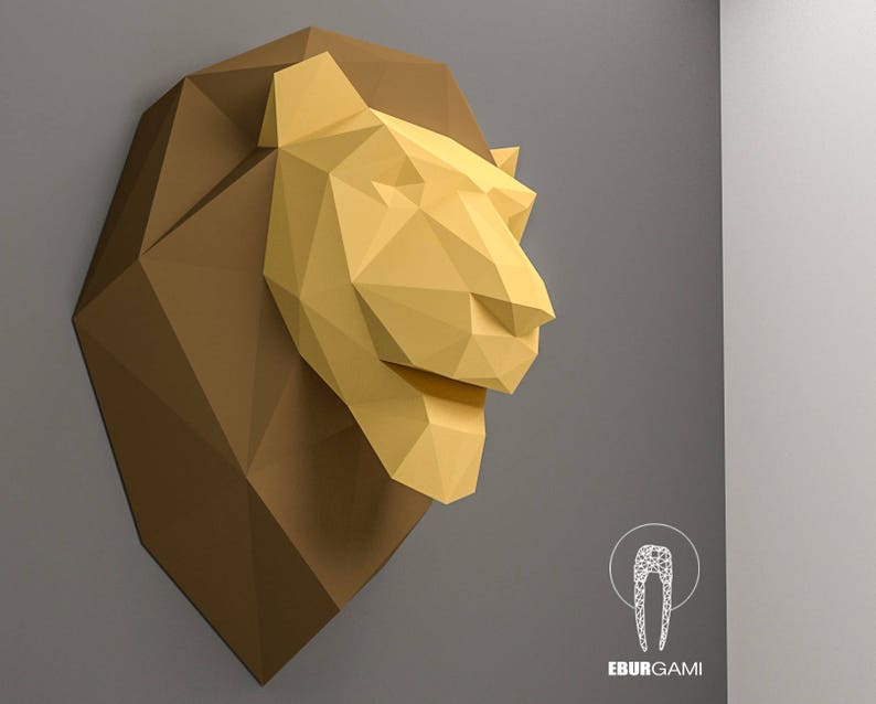 Trophy Art Digital Download DIY Paper Sculpture Lion Pepercraft Head Pdf Kit 3D Puzzle DIY 3D DIY King Lion Head Papercraft Trophy