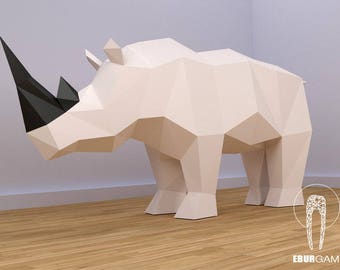 Rhino Papercraft XXL, Make Your Own 3D Rhino, Pdf Papercraft, Rhino, Paper Animal , Red Rhino, Eburgami, Origami, Papercraft templates