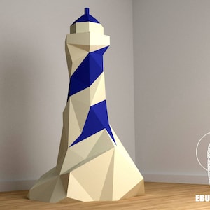 Arte de Papercraft del faro, decoración del hogar, modelo de faro lowpoly 3D, arte de papel DIY, descarga digital, descarga de plantilla imprimible en PDF, impresión