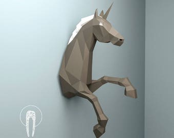 Unicorn Papercraft, 3D Papercraft - Build Your Own Low Poly Paper Sculpture from PDF Download DIY gift, Wall Decor for home, Eburgami, Print