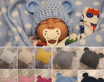 Baby teddyBear hat Newborn hat crochet baby hat Baby gift knitted baby hat, newborn baby hat, baby beanie hat 0-3 months, 3-6 months babyhat