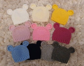 Baby teddyBear hat Newborn hat crochet baby hat Baby gift knitted baby hat, newborn baby hat, baby beanie hat 0-3 months, 3-6 months babyhat