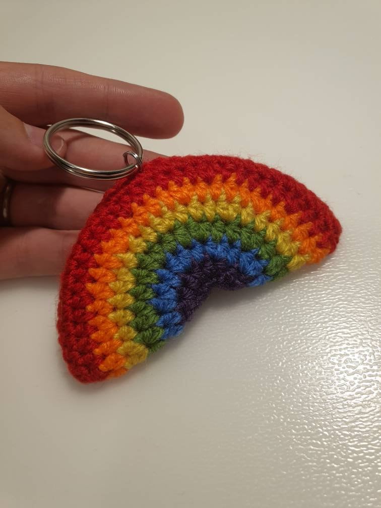Rainbow Keyring Handmade Crochet Rainbow Gift Keyring Etsy