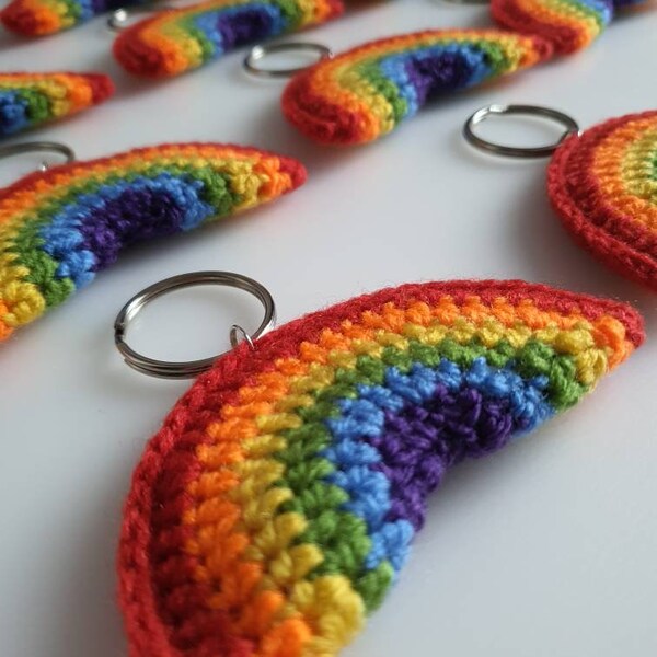Rainbow keyring, handmade crochet rainbow gift keyring, lockdown 2020 nhs, gay pride, crochet rainbow,Christmas stocking filler