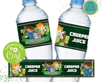 Minecraft Creeper Birthday Water Bottle Labels – iCustomLabel