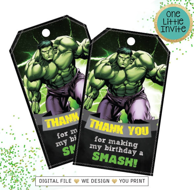 Hulk Thank you Card // Hulk Favor Tags // Hulk Printables // Etsy Hulk Thank you Card // Hulk Favor Tags // Hulk Printables // Etsy