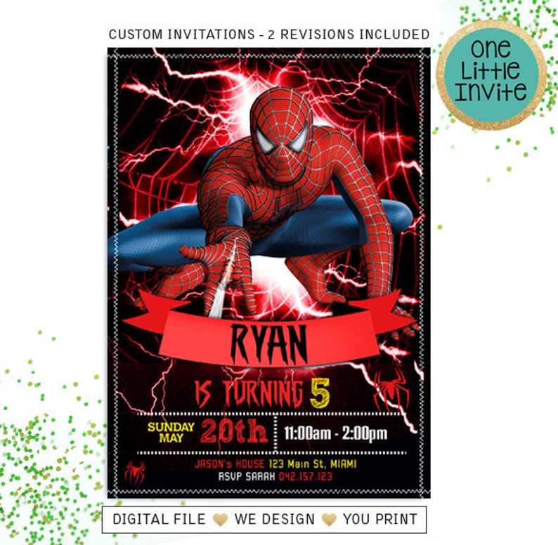 Spiderman Invitation Superhero Birthday Party spider man | Etsy