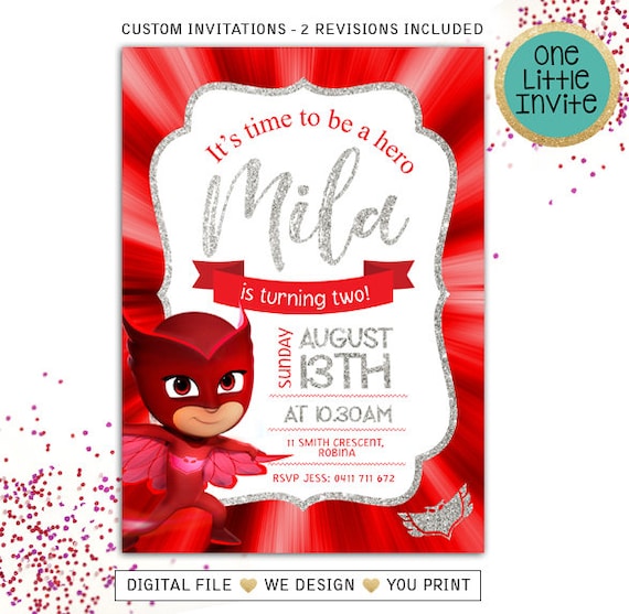 Download Free Owlette Invitation Pj Masks Birthday Owlette Invite Pj Etsy SVG Cut Files