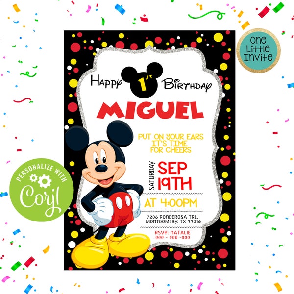 Mickey Mouse birthday invitations, mickey mouse party sign, mickey clubhouse, Party Editable Invitation
