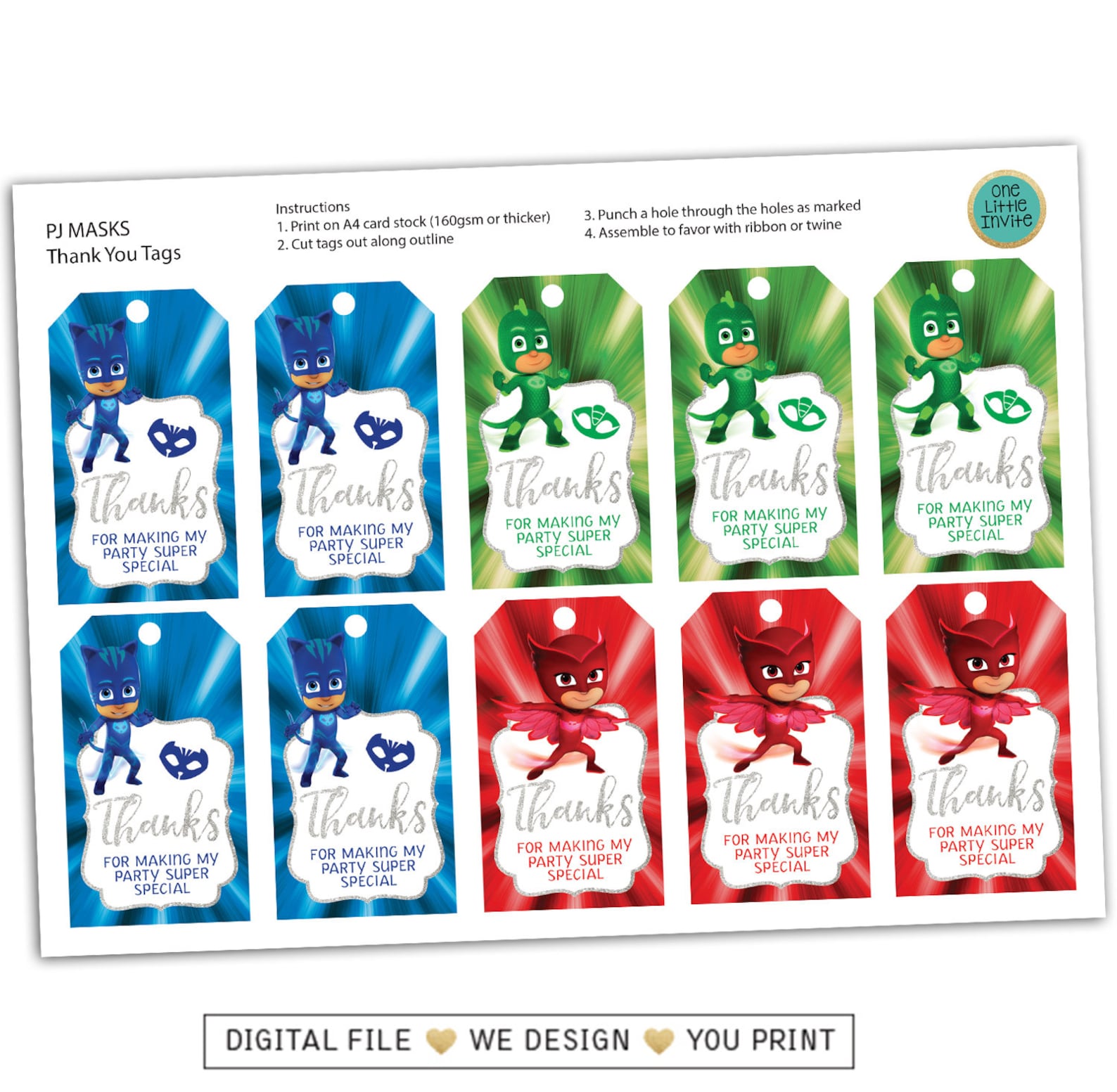 Pj masks thank you tags pj masks birthday party printable | Etsy