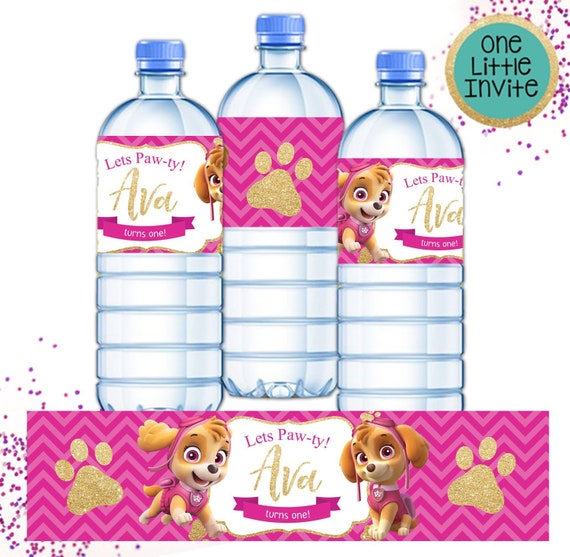 Skye Paw Patrol Water Bottle Personalised Label Wraps Paw Etsy