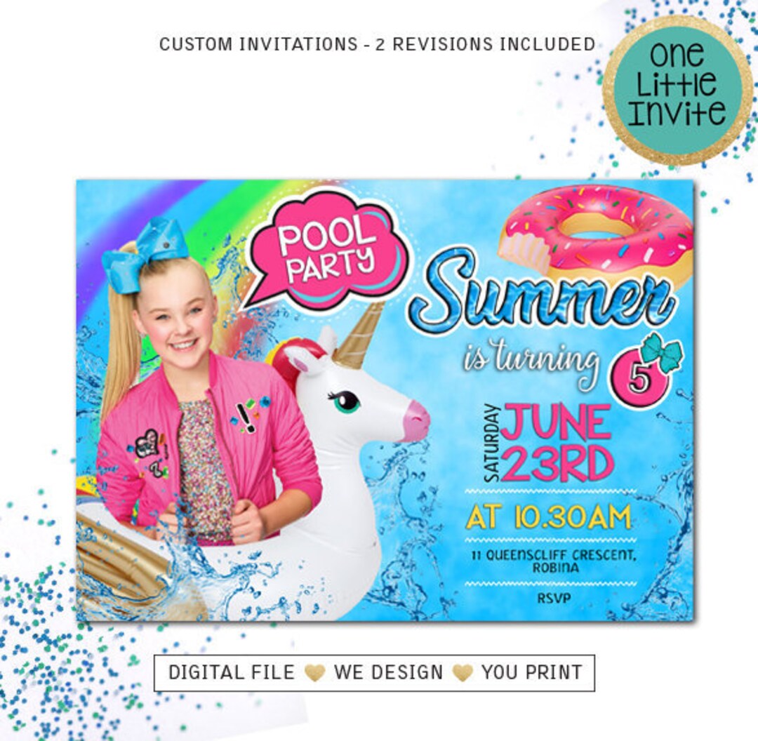JOJO SIWA Pool Party Invite Jojo Siwa Party Jojo Siwa Pool Etsy Canada