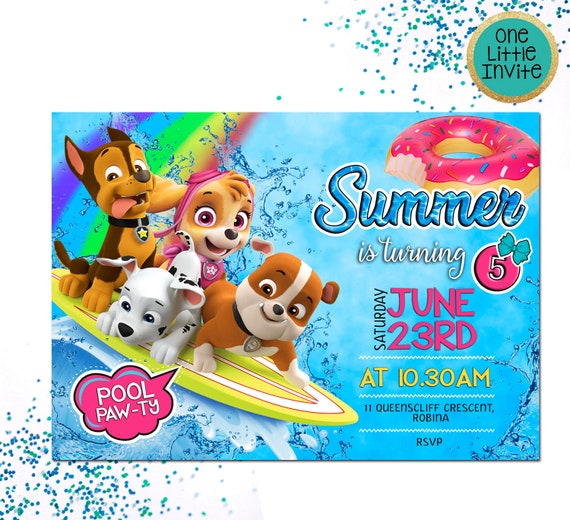Paw Patrol Birthday Invitation Skye Pool Party Custom Etsy Paw Patrol Birthday Invitation Skye Pool Party Custom Etsy
