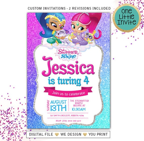Shimmer and Shine Invitation // Shimmer and Shine Birthday // - Etsy