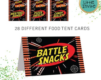 Dart Food Tent Labels // Dart Birthday // 28 Food Cards  // 28 Folding Cards for Food Table// Dart War // Dart Wars Battle